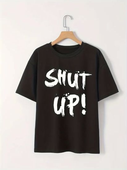 Baskılı Oversize Bisiklet Yaka T-shirt - Siyah resmi